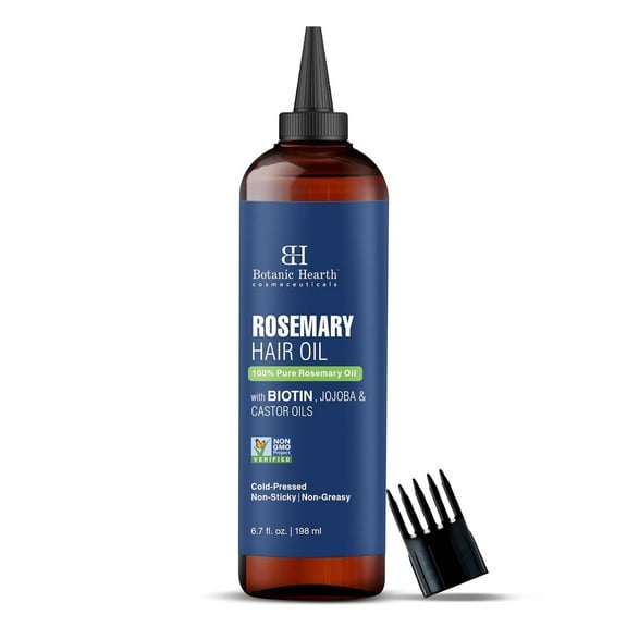 Botanic Hearth 100% Pure Rosemary Oil For Hair Growth Infused With Biotin (6.7 fl oz) | Hair strengthening Treatment | Nourishing & Volumizing | With Jojoba Oil & Castor Oil | Non GMO Verified
