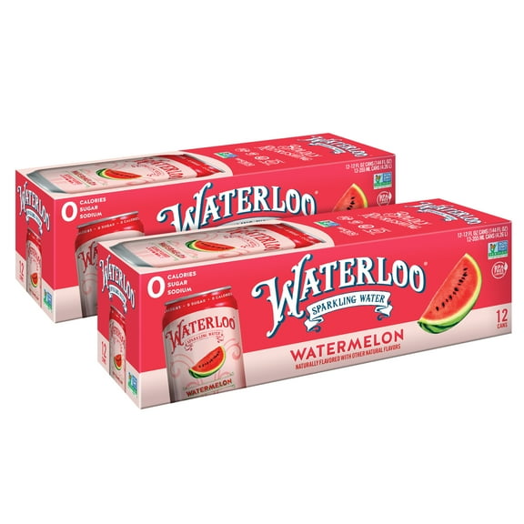 Waterloo Sparkling Water, Watermelon, 12 fl oz, 24 pack cans