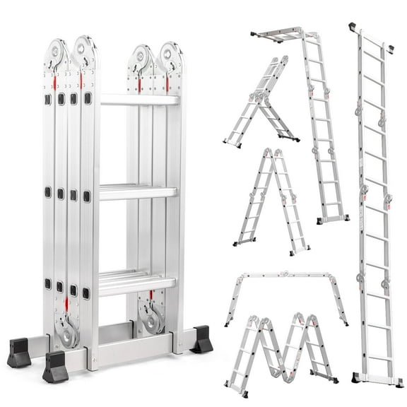 Ktaxon 12.5ft 7 in 1 Multi-Purpose Scaffold Ladder, Heavy Duty Folding Aluminium Extension Ladder, EN 131 Standard, 330lbs Capacity