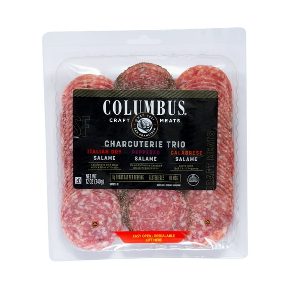 COLUMBUS, Salami Trio, Refrigerated Sliced Charcuterie Meat, 6 grams of Protein Per 1 oz Serving, 12 oz Plastic Tray