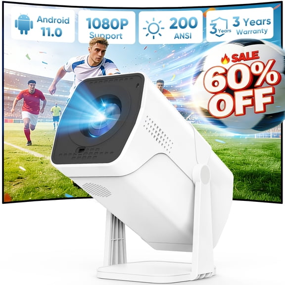 GCZ Smart Projector 4K 1080P Support, Portable Projector with WiFi and Bluetooth, Built-in Apps, 180° Rotatable Outdoor Movie Projector for Home Theater/Outdoor/Party