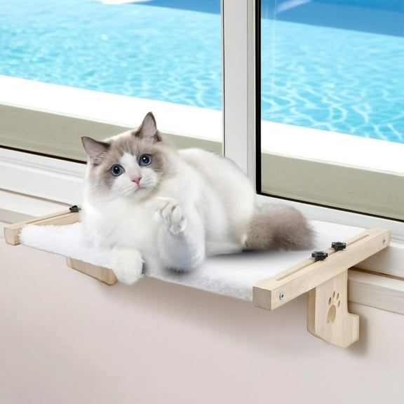 Lumikrypt Cat Window Sill Perch with Cushion, Safety Cat Shelves，Cat Window Seat for Large Cats and Kittens, No Drilling and Suction Cups Needed, for Windows, Bedside, Drawers and Cabinets