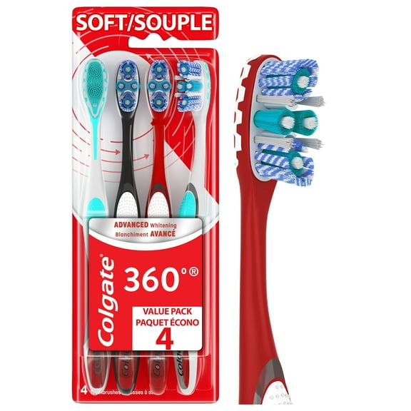 Colgate 360 Advanced Whitening Soft Toothbrush Pack, 4 Count