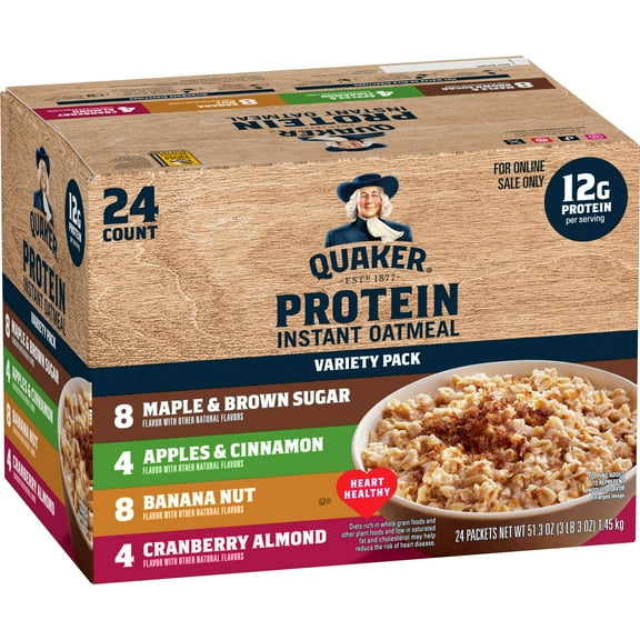 Quaker Instant Oatmeal Protein Variety Pack 51.3 oz, 24 Count