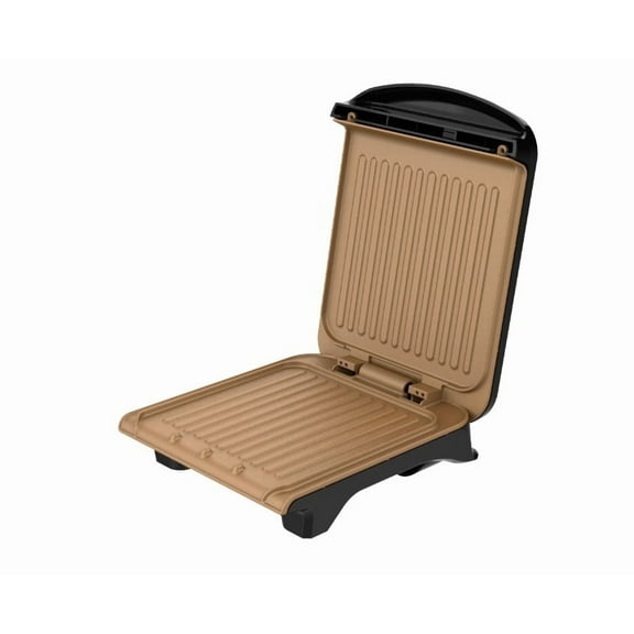 George Foreman 2-Serving Electric Indoor Grill with Non-Stick Plates, Panini Press, Space-Saving Slim Design, Drip Tray, Black Plastic Housing