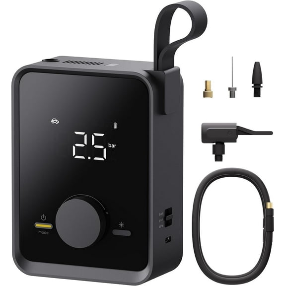 HOTO Electric Air Pump Pro for Car Tires with Digital Pressure Gauge 120PSI - Black