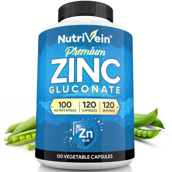 Nutrivein Zinc Gluconate Capsules Vitamin Zinc Supplement - Immunity Support - 120 Capsules