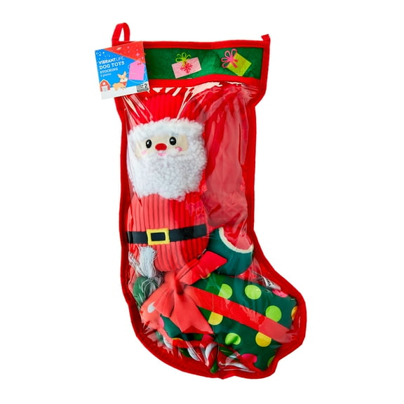 Vibrant Life Multipack Dog Toy Stocking, 5 Count, Red Santa