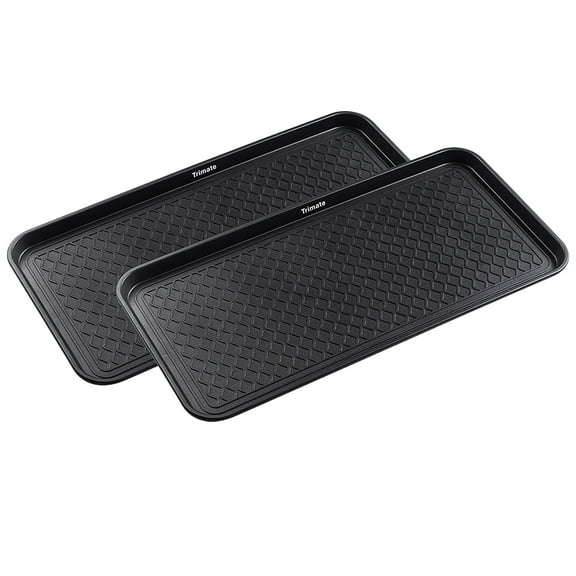 All Weather Boot Tray,  2 Pack by Trimate -Water Resistant Plastic, Multi-Purpose for Shoes, Pet Feeding Trays, Garden-Mudroom Entryway, Garage, Indoor or Outdoor -- Large,  30"x15" -- (Black)