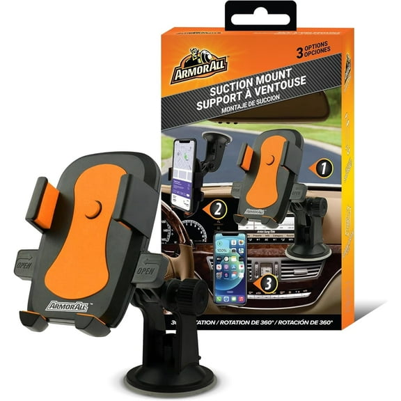 Armor All 3-in-1 Car Phone Mount, Dashboard, Windshield, and Vent Suction Phone Holder, Black
