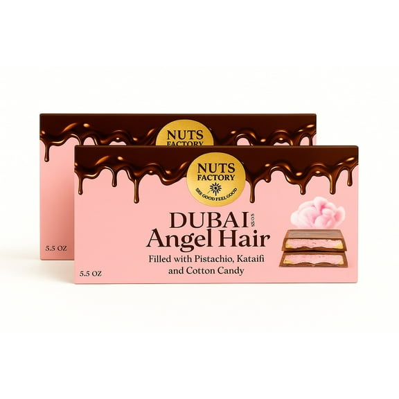 Nuts Factory Dubai Milk Chocolate Angel Hair Bar. Ranked #1 Dubai Chocolate Bars in the World by CNBC. (2 Premium Bar Pack)
