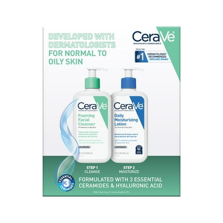 CeraVe Daily Skincare Essentials Kit for Balanced to Oily Skin, 2 Piece Set