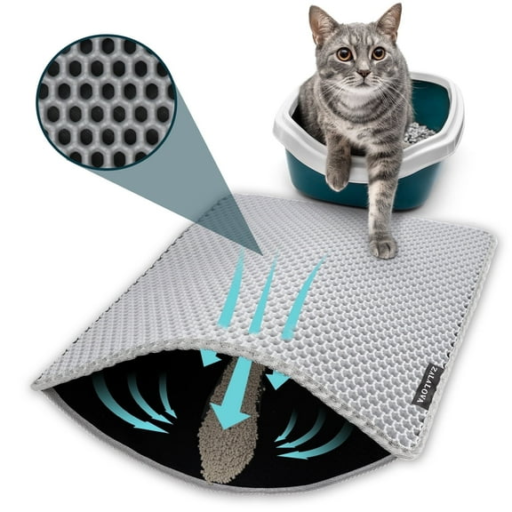 ZALALOVA Cat Litter Mat Kitty Litter Mat for Litter Box, 24 x 15 Inch Honeycomb Easy to Clean, Soft on Paws, Non-Slip, Waterproof Cat Mat (Gray)