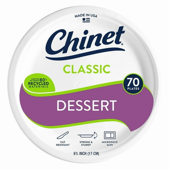 Chinet Classic Dessert Plates, White,  6.75 Inches 70 Count