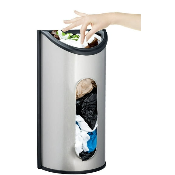 Estilo Wall Mount Shopping Bag Saver, Holder, and Dispenser, Brushed Stainless Steel