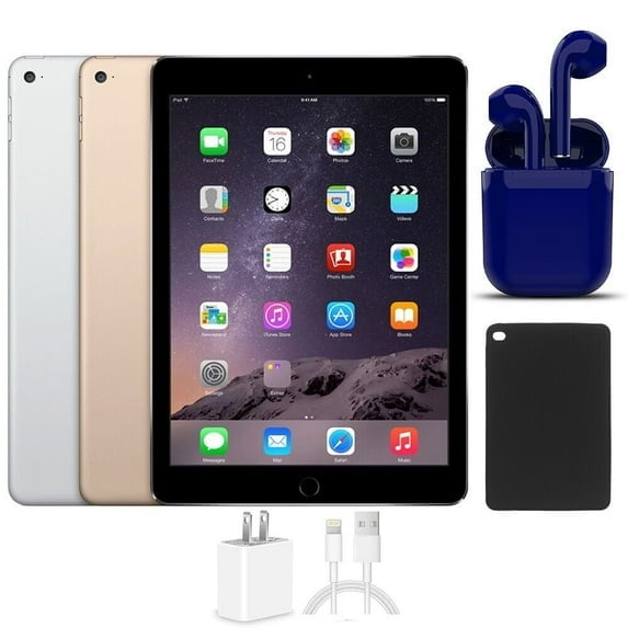 Restored Apple iPad Air 2 9.7-inch 32GB Wi-Fi Only Bundle: Bluetooth/Wireless Airbuds, Case, Rapid Charger (Refurbished)
