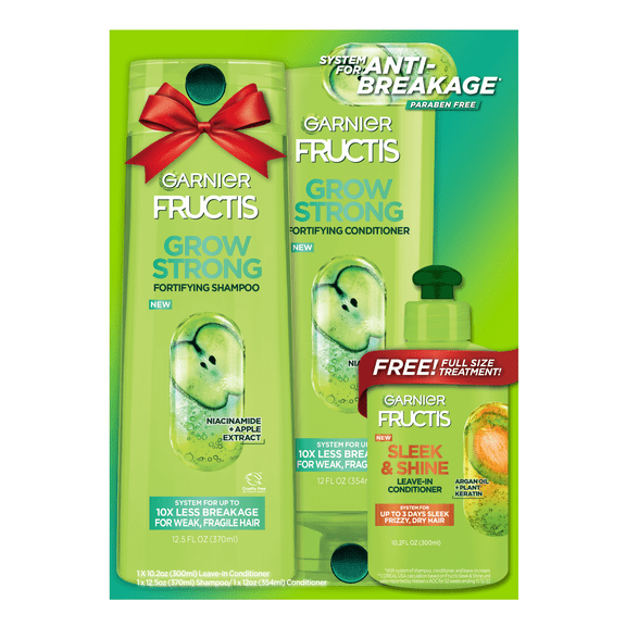 Garnier Fructis Grow Strong Shampoo, Conditioner and Leave-in Conditioner Holiday Gift Set, 1 Kit