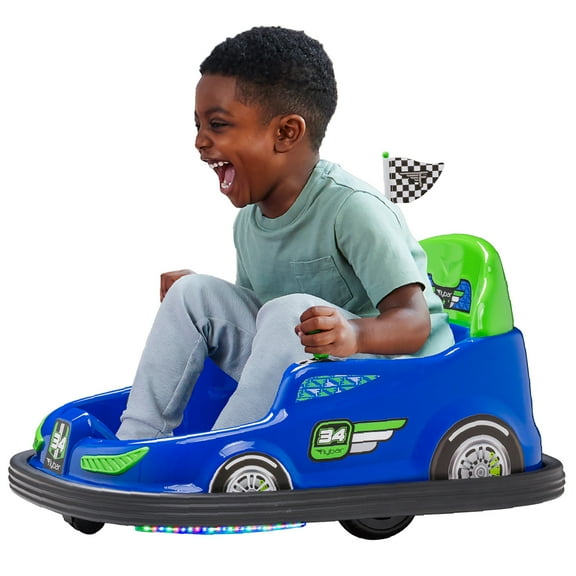 Kid Trax 6V Bumper Car Ride-On Toy, Blue, 360° Spin with LED Lights, Soft Bumpers, Safety Belt