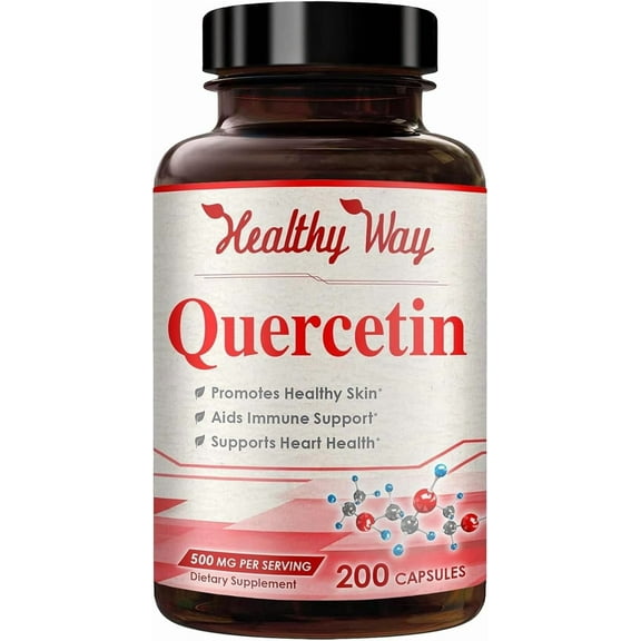 Healthy Way Quercetin Supplement for Skin, Heart, and Immune Support, 500 mg, 200 Capsules