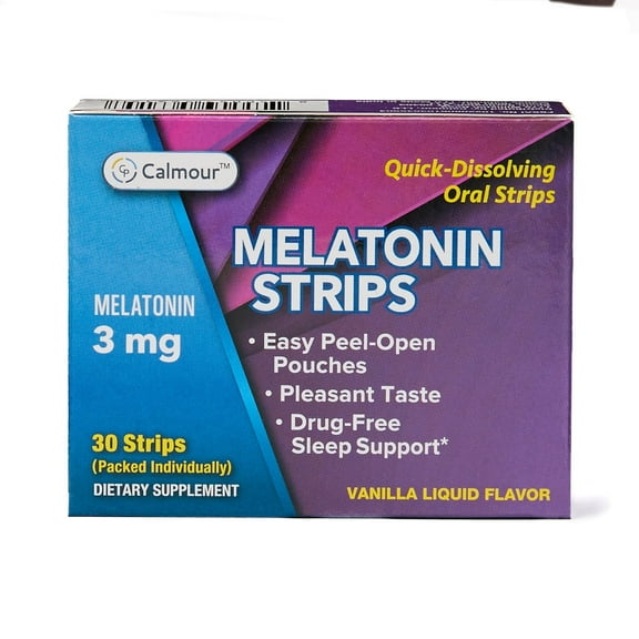 Calmour Melatonin 3 mg Oral Dissolving Strips, box of 30 strips