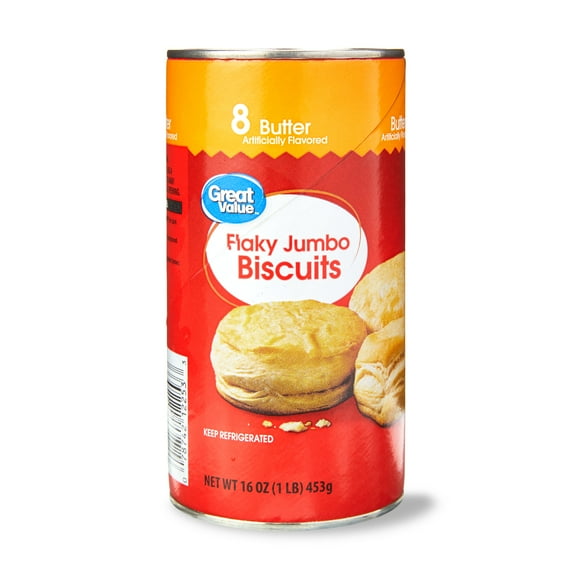 Great Value Butter Flavor Flaky Jumbo Biscuits, 8 Count, Shellfish Free