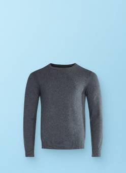 A grey long-sleeved thermal top is shown against a blue background.