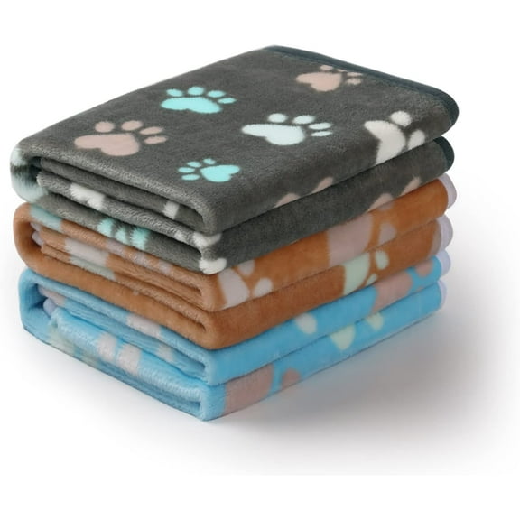 1 Pack 3 Blankets Super Soft Fluffy Premium Fleece Pet Blanket Flannel Throw for Dog Puppy Cat Paw 23x16 inch