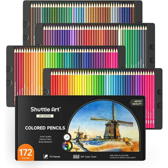 172 Colored Pencils, Shuttle Art Soft Core Color Pencil Set for Adult Coloring Books Artist Drawing Sketching Crafting