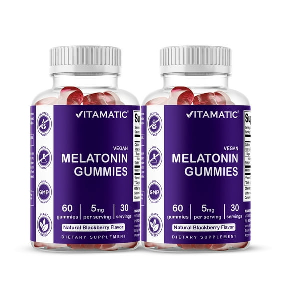 2 Pack Vitamatic Melatonin Gummies for Kids & Adults - (2.5mg 5mg & 10mg Doses) - 60 Vegan Gummies - Natural Sleep Aid Supplement (Total 120 Gummies)
