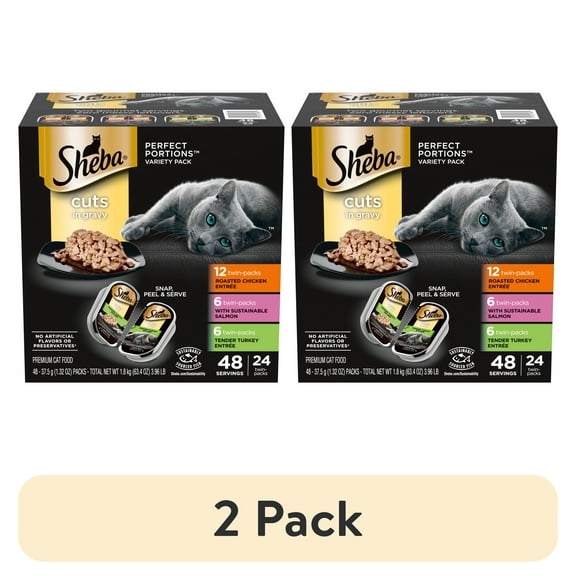 Sheba Perfect Portions Wet Cat Food Cuts in Gravy Chicken, Salmon, Turkey
