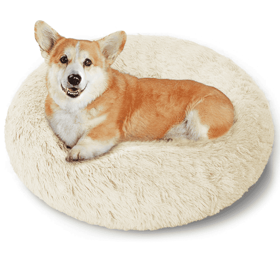 CshidWorld 24 Inch Calming Donut Dog Bed for Small Dogs, Anti-Anxiety Cozy Soft Round Pet Bed, Fluffy Washable Dog Bed for Small Medium Dogs and Cats