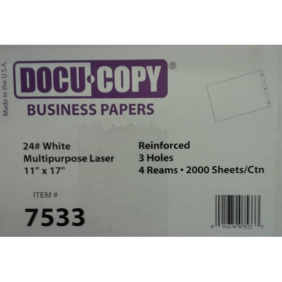 24lb 11" x 17" 3-Hole Punched Reinforced Edge Paper - 2000 Sheets