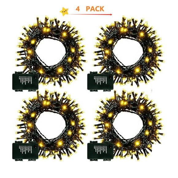 4 Pack Christmas Tree String Lights Christmas Fairy Lights Warm White LEDwith 8 Modes Battery Operated Indoor Outdoor Waterproof Lights