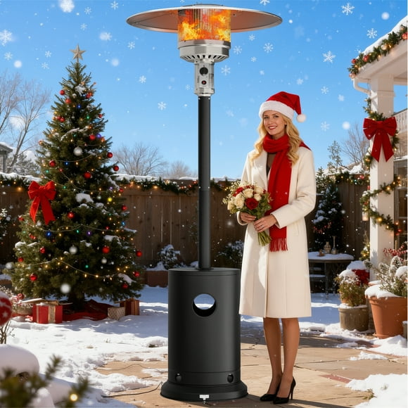50000 BTU Propane Patio Heater for Outdoor Use, Freestanding Heater with 20' Heating Radius and Wheels, Stainless Steel Flame Heater with Overheating Protection System, Black