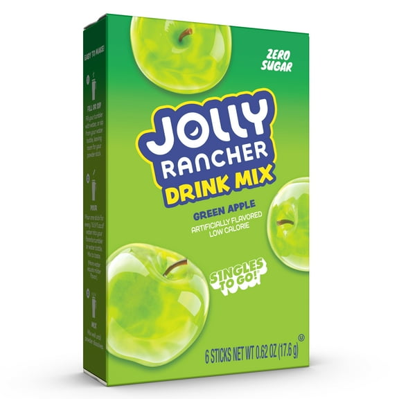 Jolly Rancher Green Apple Sugar-Free Singles to Go Powdered Drink Mix, 6 Count Packets