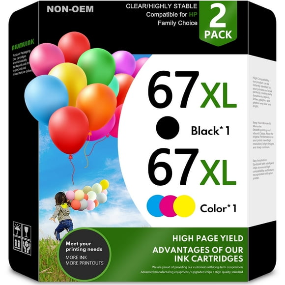 67XL Ink Cartridge Compatible for HP 67 Ink Cartridge for HP 67 XL Ink for DeskJet 2855e 2755e 6055e 6065e 4255e 4155e Printer (Black /Tri-Color)