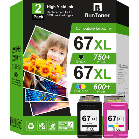 67 Ink Cartridge Compatible for HP Ink 67 67XL for Printer Ink 67 (Black Tri-color )