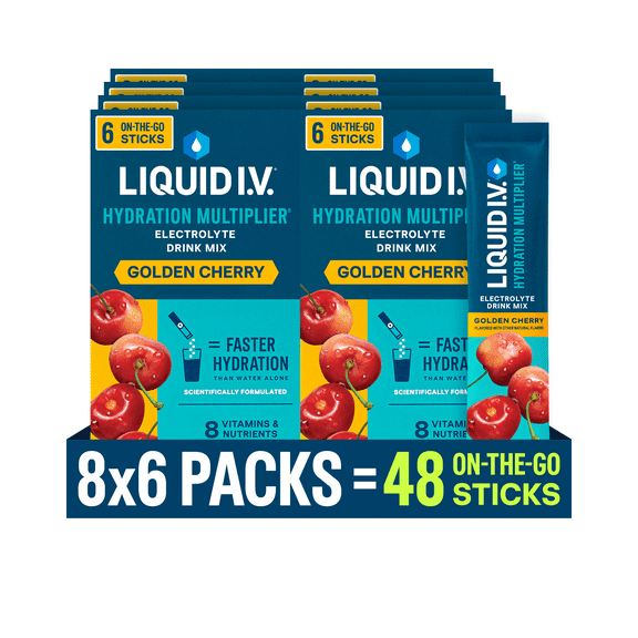 (8 pack) Liquid I.V.® Golden Cherry Hydration Multiplier® Powdered Electrolyte Drink Mix, 6 Count Packets