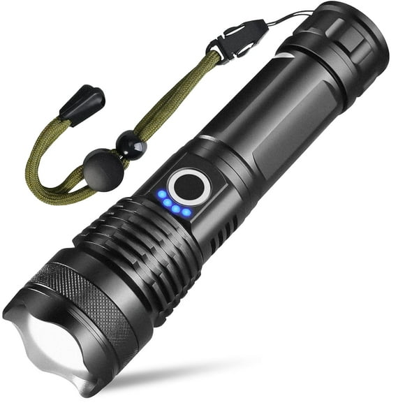 High Lumens Bright Flashlight, USB Rechargeable & Waterproof, 5 Modes Tactical Flashlight for Camping Hiking Hunting Emergency (Battery Included)
