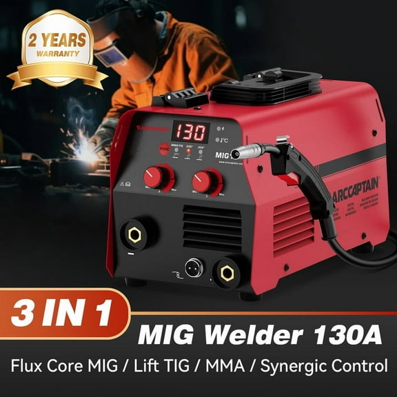 ARCCAPTAIN 3 in 1 MIG Welder, 130A Welder Machine 110V, Flux Core MIG/Lift TIG/Stick Welding Machine with IGBT Inverter Portable Gasless Welder Equipment