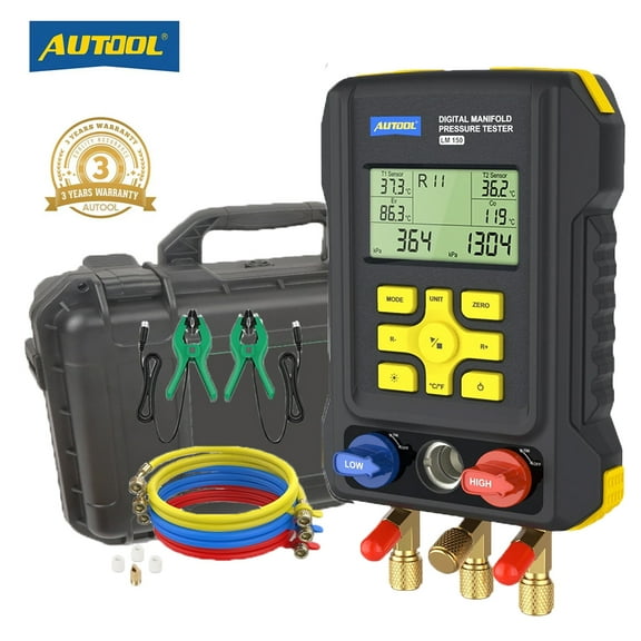 AUTOOL HVAC Refrigeration Digital Manifold Gauge Kit Vacuum Pressure Gauge Set Air-Conditioning Refrigerator Leak Detector W/ 93 Types R134a R410a Refrigerant ect, LM150