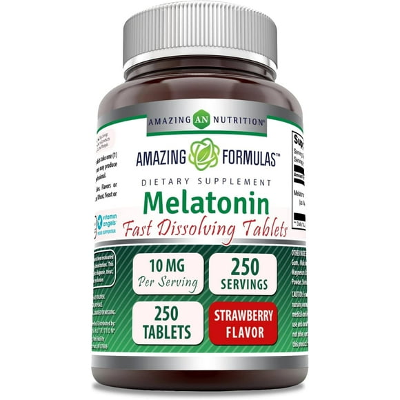 Amazing Formulas Melatonin Fast Dissolve 10 Mg Per Setving 250 Tablets | Strawberry Flavor | Non-GMO | Gluten Free | Made in USA