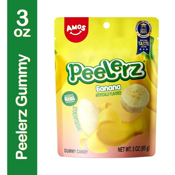 Amos Peelerz Banana Gummy Candy, Shareable Size Dash individually Wrapped 3 oz(1 Pack)