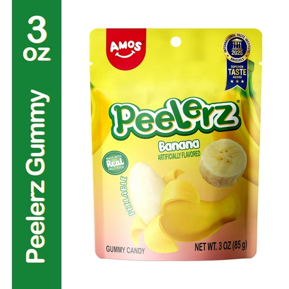 Amos Peelerz Banana Gummy Candy, Shareable Size Dash individually Wrapped 3 oz(1 Pack)