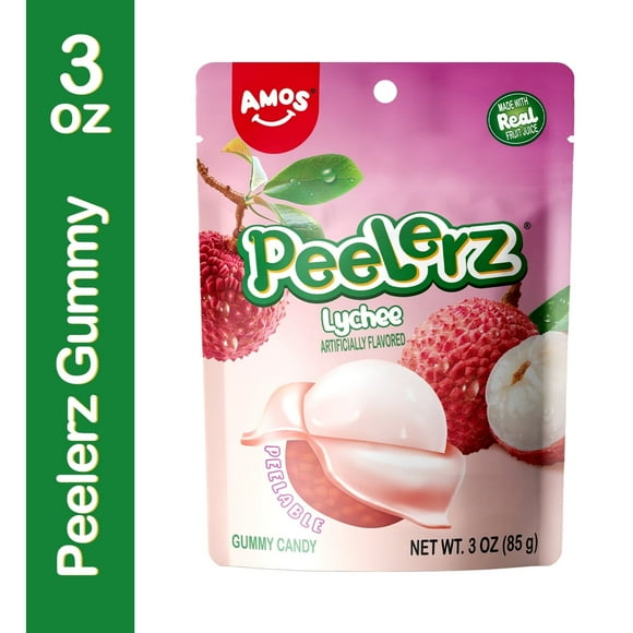 Amos Peelerz Peelable Gummy Lychee Bulk Candy individually Wrapped 3 oz(1 Pack)
