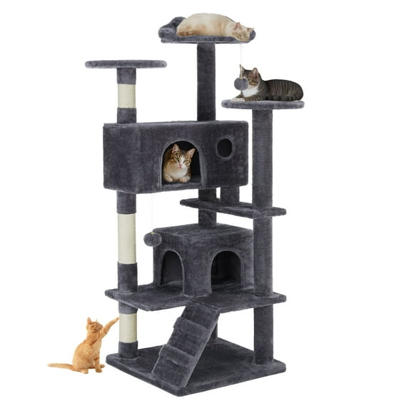 Atilioo 54 inch Cat Tree Tower with Scratching Post, Multi-Level Cat Condo Pet House Play with Stable Base, Gray