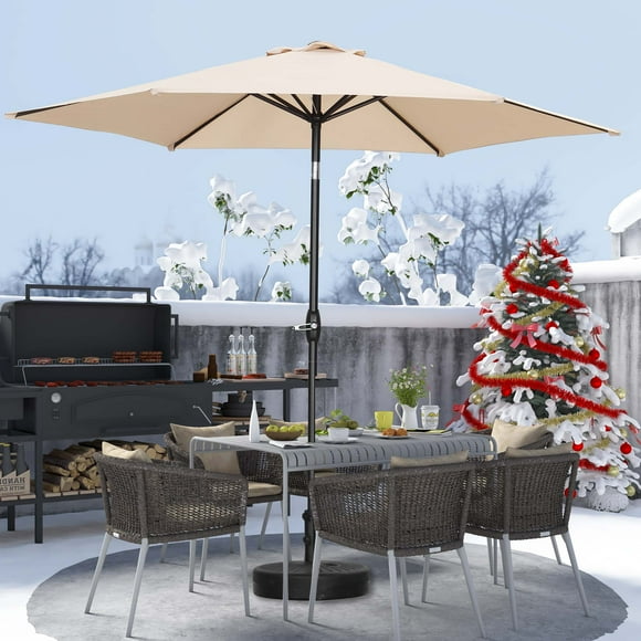Autlaycil 9ft Outdoor Patio Umbrellas 6 Ribs with Tilt and Crank Patio Table Umbrella, for Patio Garden and Poolside, Beige