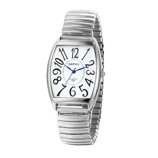 Avaner Men's Big Dial Easy Reader Quartz Tonneau Watch Gold/Silver Tone Elastic Band Square Wristwatch