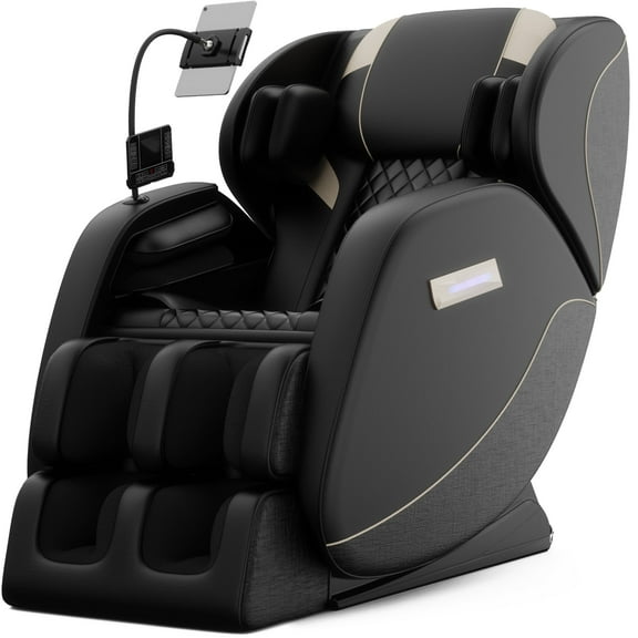 BILITOK Full Body Zero Gravity Massage Chair with Heating, Airbags, Bluetooth Speaker, Foot Roller, and Touch Screen Control - Black