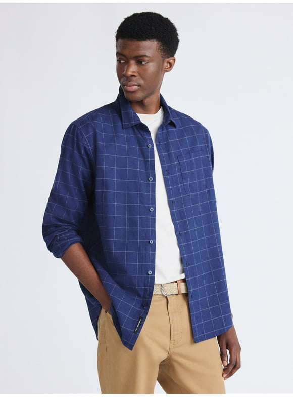 Men's Brushed Cotton Twill Button Front Shirt with Long Sleeves, Sizes XS-3XL